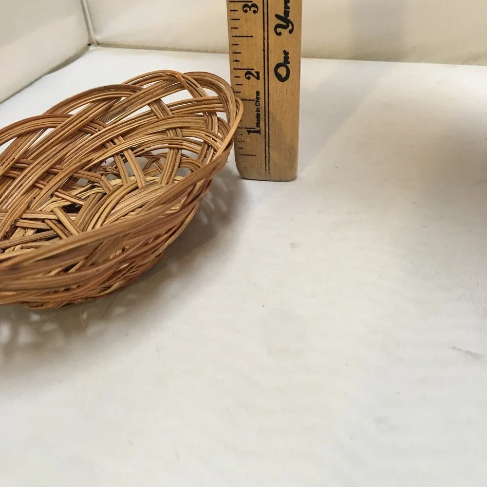 Woven Wicker Basket Home Decor Small Brown Oval Open Weave Cottagecore Bohemian